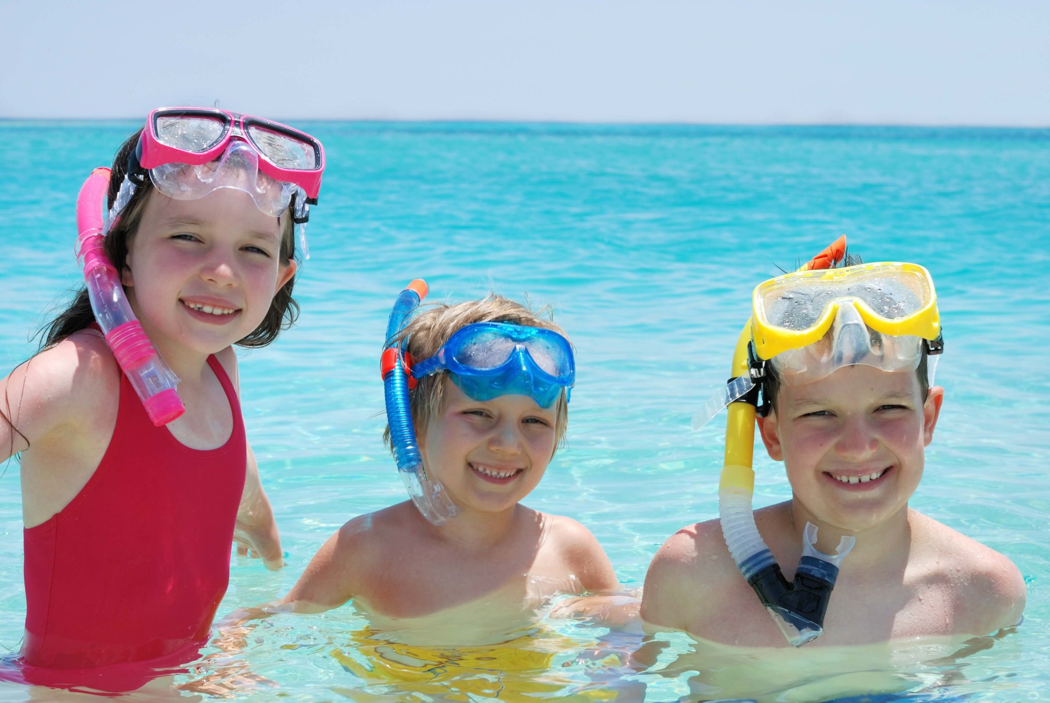 kids with snorkel masks in the Virgin Islands